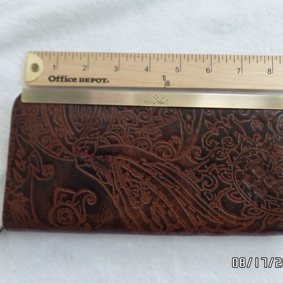 Patricia Nash Wallet Credit Card Holder Tooled Leather 3 side Zip Very Nice - Picture 7 of 10